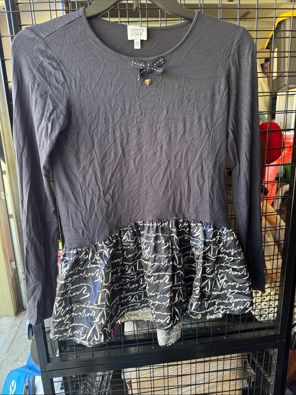 Armani Junior Navy Long-Sleeve Peplum Top with Script Skirt